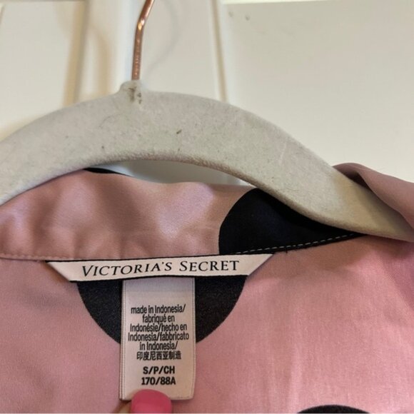 Victoria’s Secret Polka Dot Button Front Satin Pajamas Pink Black Size Small - Picture 2 of 3